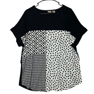 Chico’s Zenery 3 Women’s Top Black & White XL Short Sleeve Stretch Polka Dots